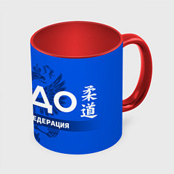 Кружка 3D Российская федерация дзюдо - на синем фоне, цвет: 3D-белый + красный