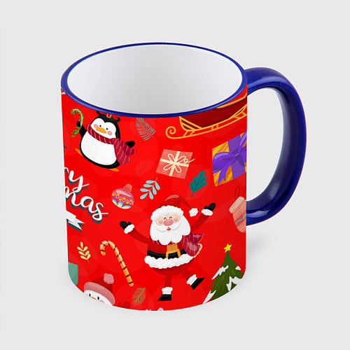 Кружка цветная Merry christmas art / 3D-Синий кант – фото 1