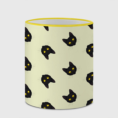 Кружка цветная Эстетика: черный кот на светлом фоне / 3D-Желтый кант – фото 2