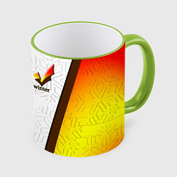 Кружка 3D Оранжевая зима winter, цвет: 3D-светло-зеленый кант