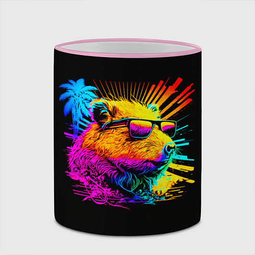 Кружка цветная Капибара в тёмных очках - поп арт / 3D-Розовый кант – фото 2