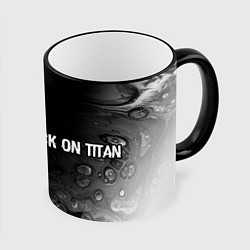 Кружка 3D Attack on Titan glitch на темном фоне: надпись и с, цвет: 3D-черный кант