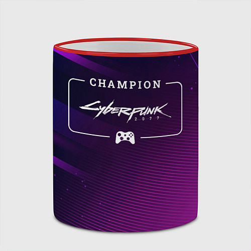 Кружка цветная Cyberpunk 2077 gaming champion: рамка с лого и джо / 3D-Красный кант – фото 2