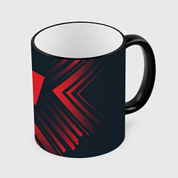 Кружка 3D Красный символ Roblox на темном фоне со стрелками, цвет: 3D-черный кант