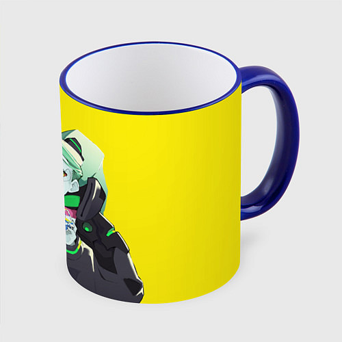 Кружка цветная Ребекка пьет коктель - Cyberpunk / 3D-Синий кант – фото 1