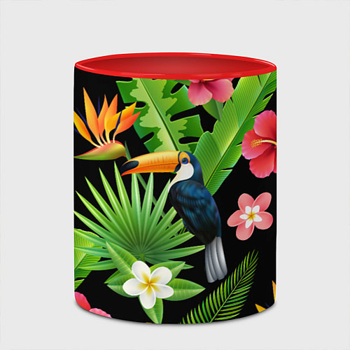 Кружка цветная Тропический паттерн с туканом / 3D-Белый + красный – фото 2