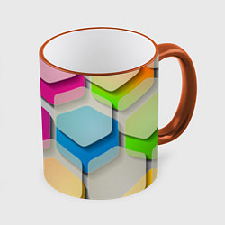 Кружка 3D Абстрактные разноцветные геометрические фигуры, цвет: 3D-оранжевый кант