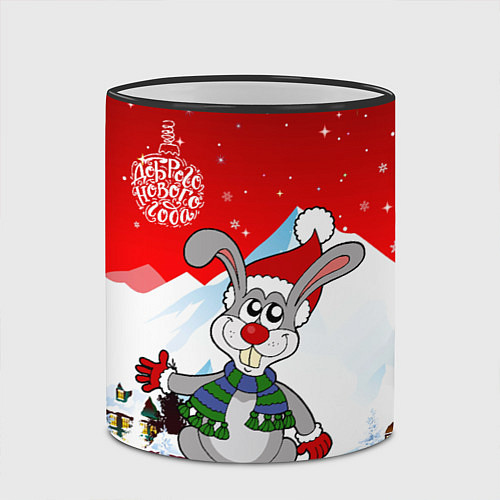 Кружка цветная Новый год - зайчик / 3D-Черный кант – фото 2