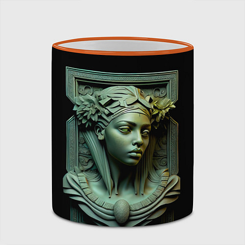 Кружка цветная Нейросеть - барельеф античной девушки / 3D-Оранжевый кант – фото 2