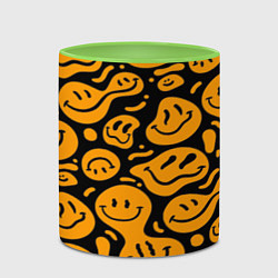 Кружка 3D Растекающийся оранжевый смайл, цвет: 3D-белый + светло-зеленый — фото 2
