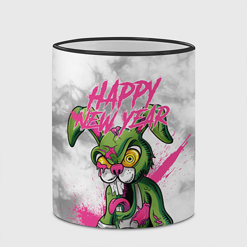 Кружка цветная Zombie rabbit Happy new year / 3D-Черный кант – фото 2