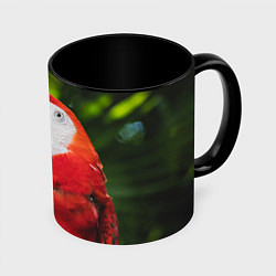 Кружка 3D Красный попугай Ара, цвет: 3D-белый + черный