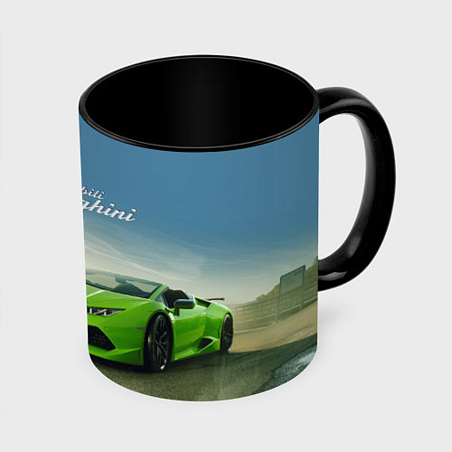 Кружка цветная Ламборджини на берегу океана / 3D-Белый + черный – фото 1