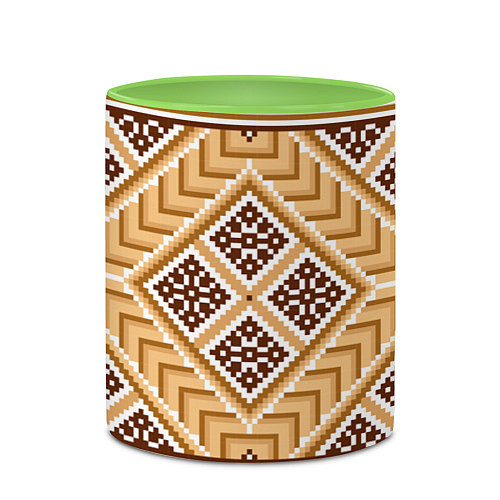Кружка цветная Индейский пиксельный орнамент / 3D-Белый + светло-зеленый – фото 2