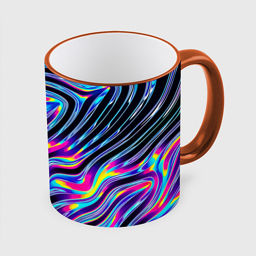Кружка цветная Голографические полосы / 3D-Оранжевый кант – фото 1