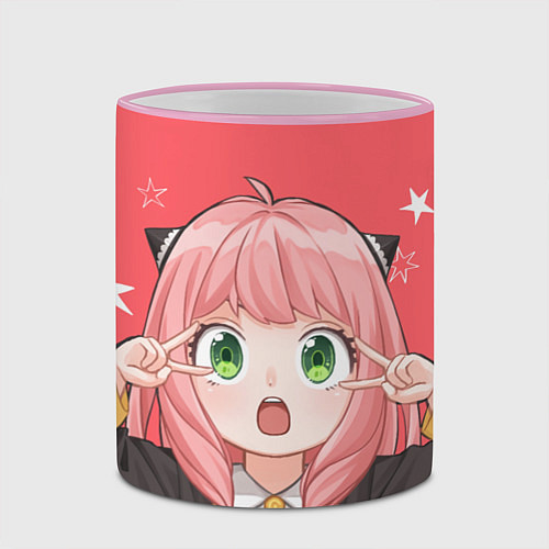 Кружка цветная Anya Forger - Spy x Family / 3D-Розовый кант – фото 2