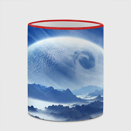 Кружка цветная Mountains - fantasy planet / 3D-Красный кант – фото 2