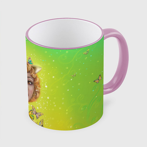 Кружка цветная Фэнтези эльф жираф / 3D-Розовый кант – фото 1