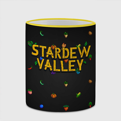 Кружка цветная Фруктовый паттерн из Stardew Valley / 3D-Желтый кант – фото 2