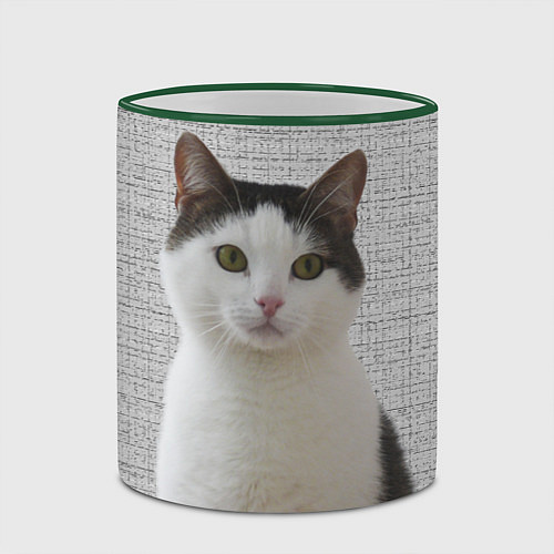 Кружка цветная Задумчивый котик / 3D-Зеленый кант – фото 2