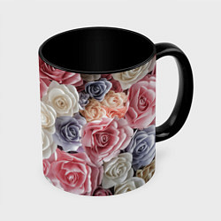 Кружка 3D Цветы роз, цвет: 3D-белый + черный