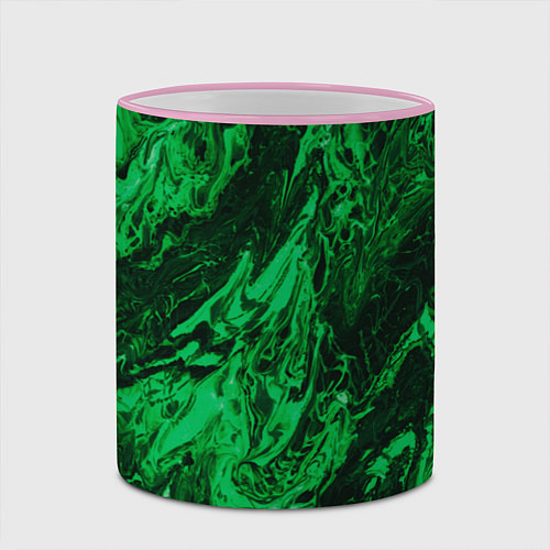 Кружка цветная Зелёные краски во тьме / 3D-Розовый кант – фото 2