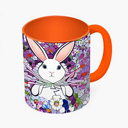 Кружка 3D Кролики в стиле Такаши Мураками, цвет: 3D-белый + оранжевый