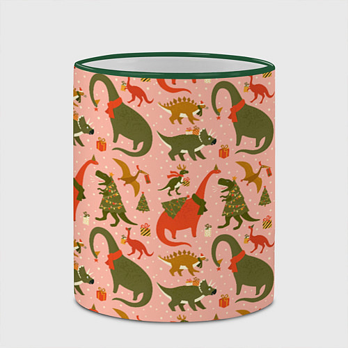 Кружка цветная Dinosaurs with gifts / 3D-Зеленый кант – фото 2
