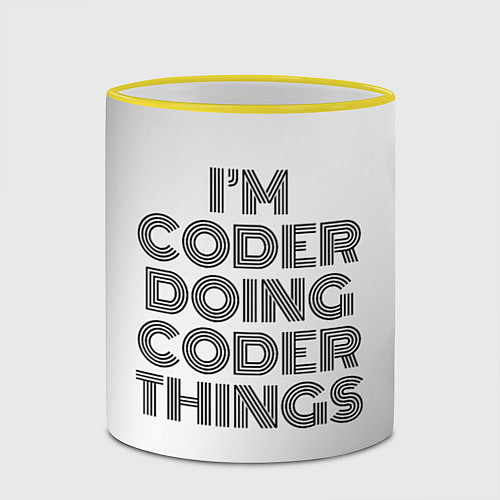 Кружка цветная Im doing coder things: на светлом / 3D-Желтый кант – фото 2
