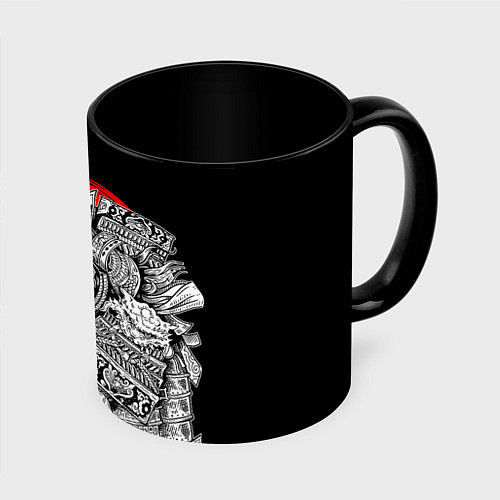 Кружка цветная Самурай с мечом на черном фоне / 3D-Белый + черный – фото 1
