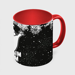 Кружка 3D С Новым годом - кот Саймона и снежинки, цвет: 3D-белый + красный