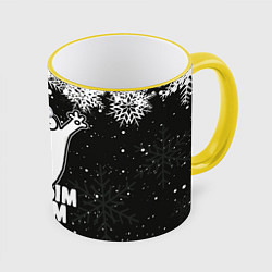 Кружка 3D С Новым годом - кот Саймона и снежинки, цвет: 3D-желтый кант