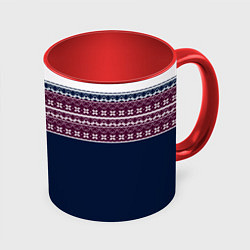 Кружка 3D Скандинавский орнамент на синем, бордовом фоне, цвет: 3D-белый + красный