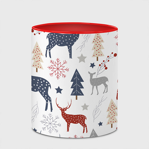 Кружка цветная Олени в новогоднем лесу / 3D-Белый + красный – фото 2