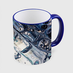 Кружка 3D Абстрактное жидкое белое и синее стекло, цвет: 3D-синий кант