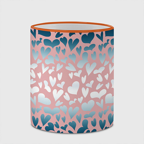 Кружка цветная Сердца розовые перламутровые паттерн / 3D-Оранжевый кант – фото 2