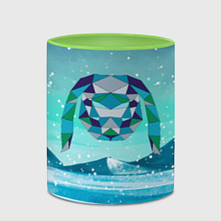 Кружка 3D Кролик из мозаики на зимнем фоне, цвет: 3D-белый + светло-зеленый — фото 2