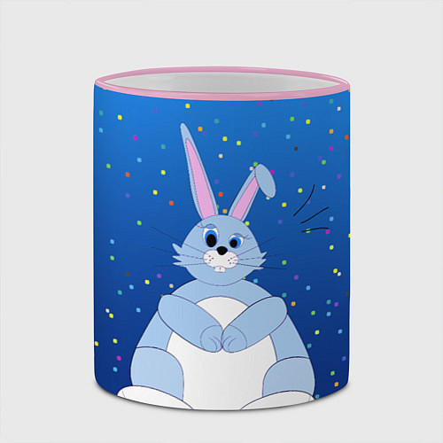 Кружка цветная Косой кролик и конфетти / 3D-Розовый кант – фото 2