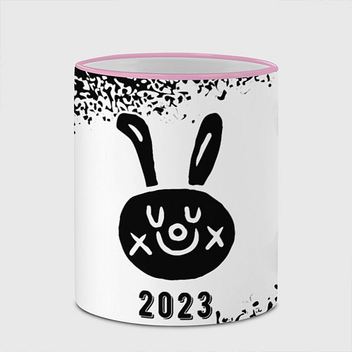 Кружка цветная 2023 Кролик рисованный на светлом / 3D-Розовый кант – фото 2