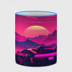 Кружка 3D Синтвейв закат с автомобилем, цвет: 3D-небесно-голубой кант — фото 2