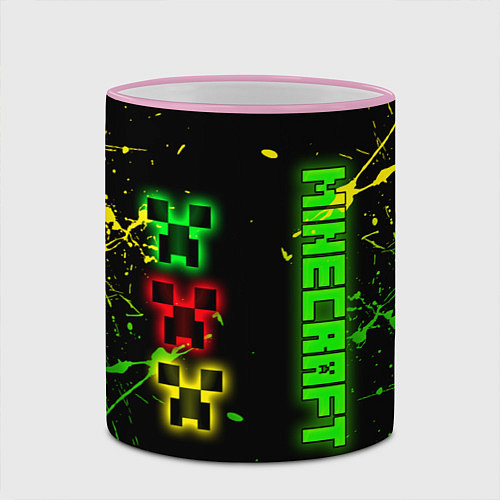 Кружка цветная Minecraft - неоновые логотипы / 3D-Розовый кант – фото 2