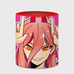 Кружка 3D Пауэр с рожками - человек-бензопила, цвет: 3D-белый + красный — фото 2