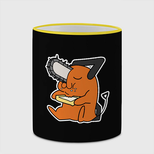 Кружка цветная Почита кушает тост / 3D-Желтый кант – фото 2