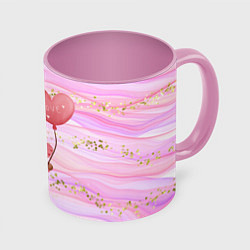 Кружка 3D Мишка с шариком Love, цвет: 3D-белый + розовый