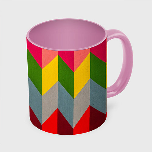 Кружка цветная Разноцветный ромбический абстрактный паттерн / 3D-Белый + розовый – фото 1