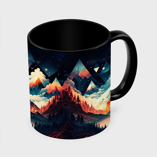 Кружка цветная Футуризм горы / 3D-Белый + черный – фото 1