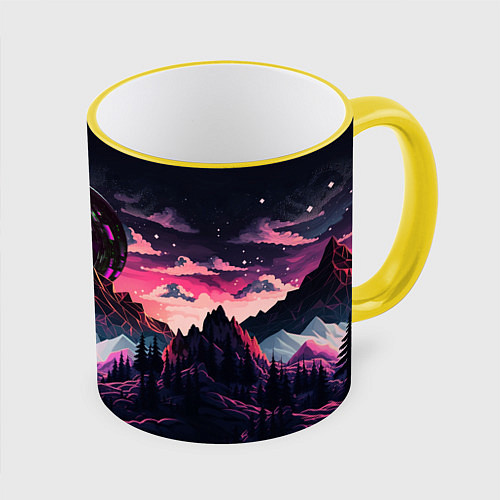 Кружка цветная Луна в горах / 3D-Желтый кант – фото 1