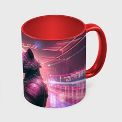Кружка 3D Влюбленные кибер-котики, цвет: 3D-белый + красный