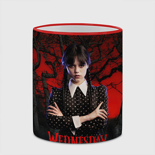 Кружка цветная Уэнсдэй на фоне леса / 3D-Красный кант – фото 2