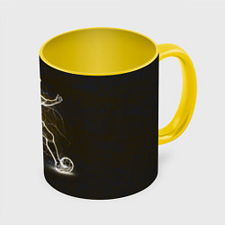 Кружка 3D Футболист с мячом в сетке, цвет: 3D-белый + желтый